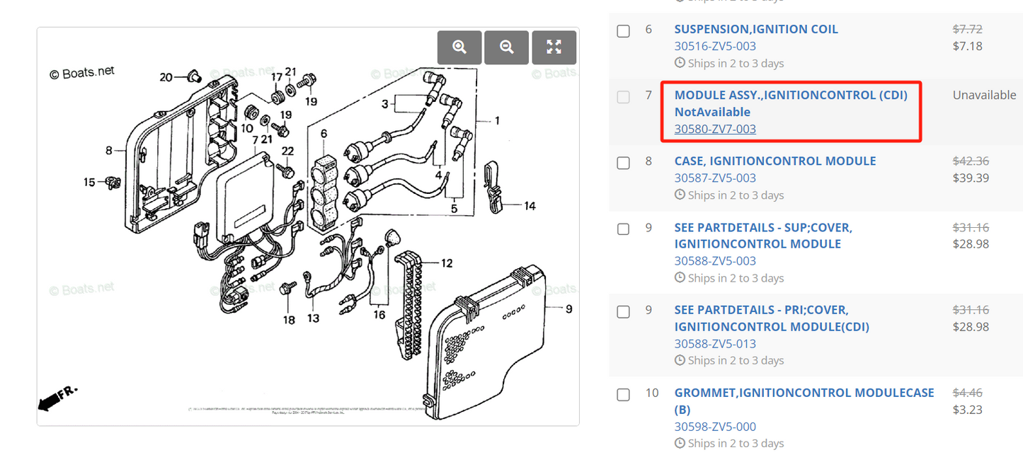 CDI 30580-ZV5-003 30580-ZV7-003 Honda Module Ignition Control CDI ECU Outboard 4T BF50A
