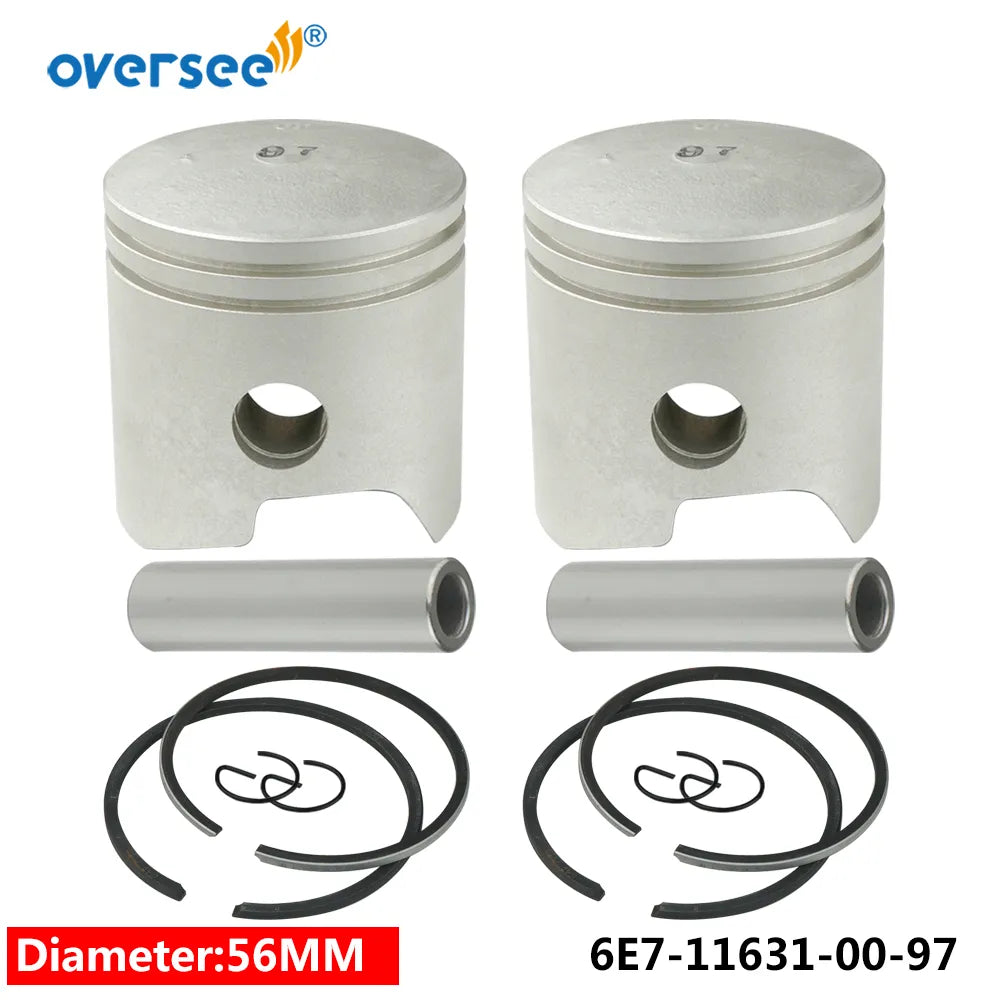 Oversee Marine 6E7-11631-00 Piston Kit Std With Piston Ring For Yamaha 2T Outboard Parts 9.9 15HP 682 684 63V 63W series D56mm 6E7-11631 ParsunMarine