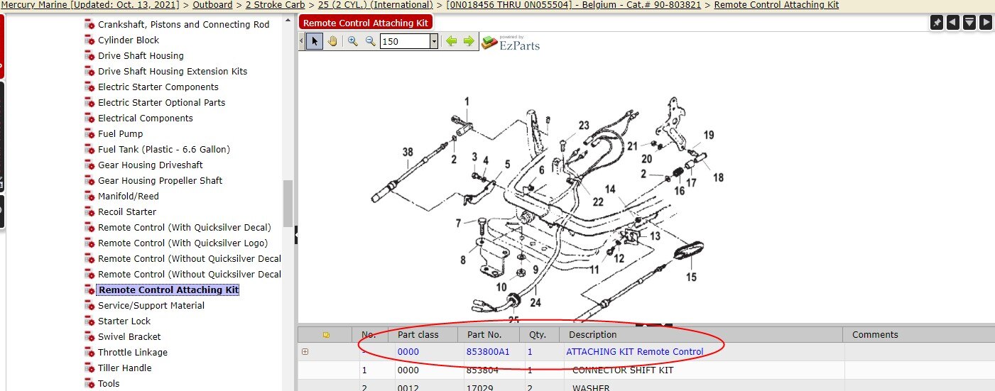 Remote Control Fitting Kit 853800A01, 853800A02 For Mercury Mariner 2 Stroke 25HP Outboard Motor