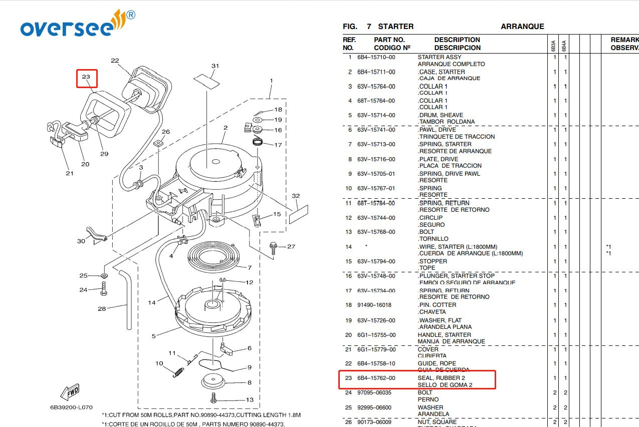 Oversee Marine 6B4-15762-00; 6B4-15762-01 Rubber Seal Replacement For Yamaha Parsun 9.9HP 15HP 2 Stroke Outboard Engine Top Real