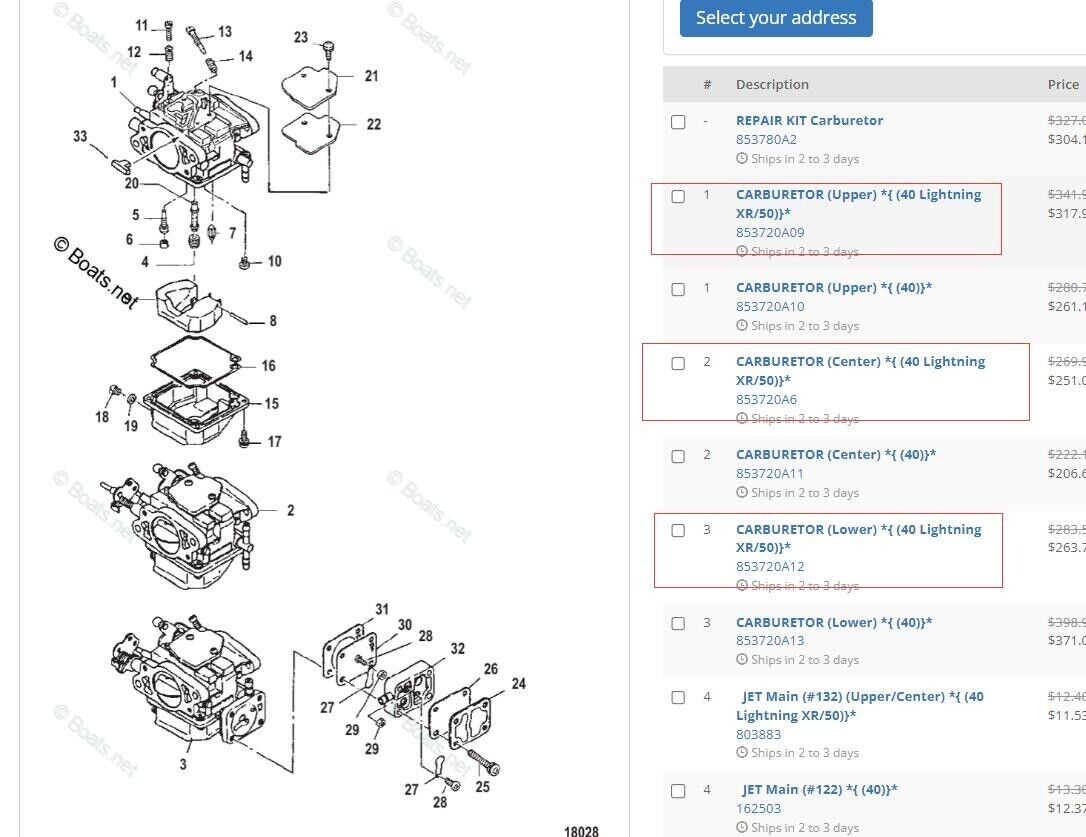 Topreal 853720A09 853720A6 853720A12 CARBURETOR Set For Mercury 40 Lightning XR 50HP Out