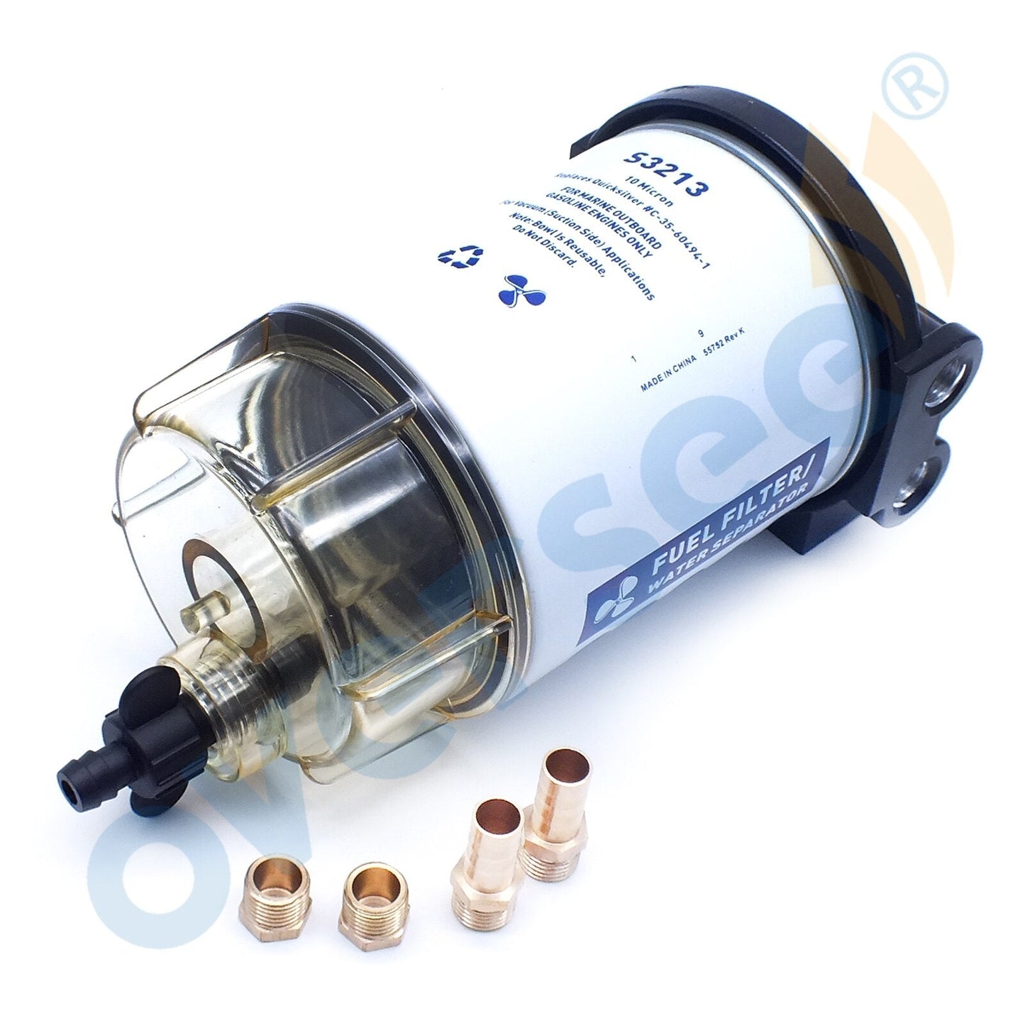 Boat Motor S3213 FUEL FILTER WATER SEPARATOR KIT CLEAR BOWL & DRAIN